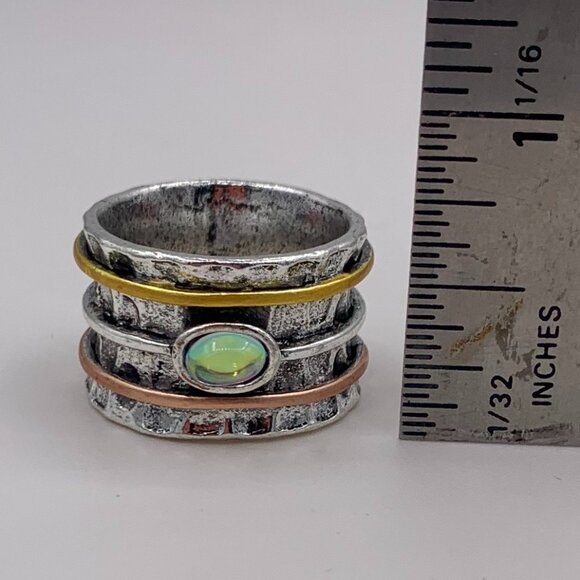 Solid sterling 925 silver, sz 7, copper and gold detail, man made opal, new - Picture 4 of 13